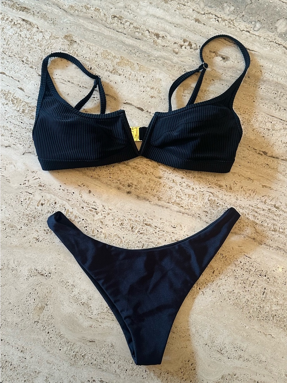 FAE Swim Gypsy Top in Nero (Black) with Bikini Bottom: size L